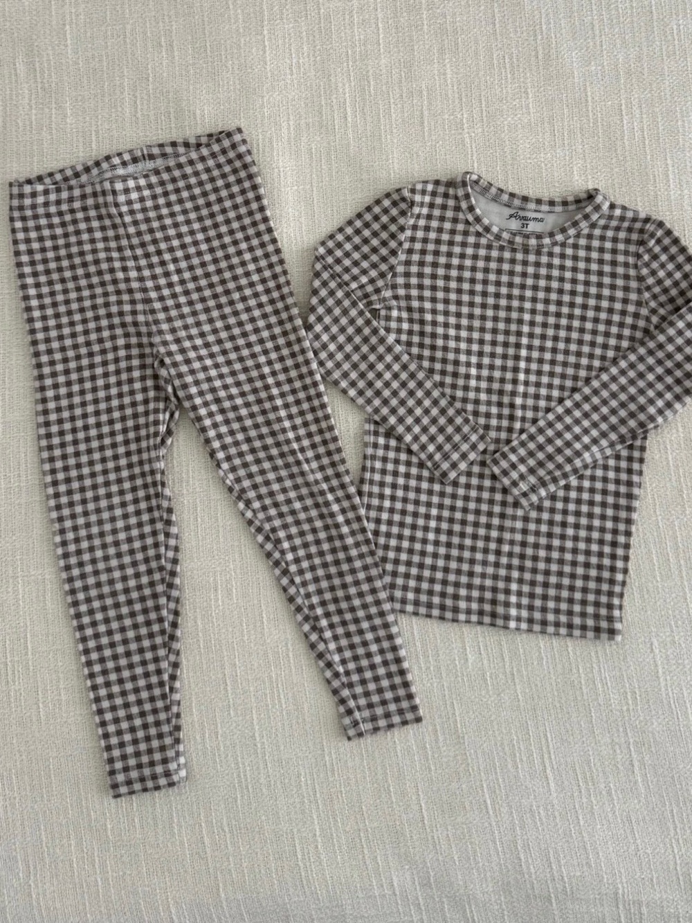 Kids Brown & White Gingham Legging Set